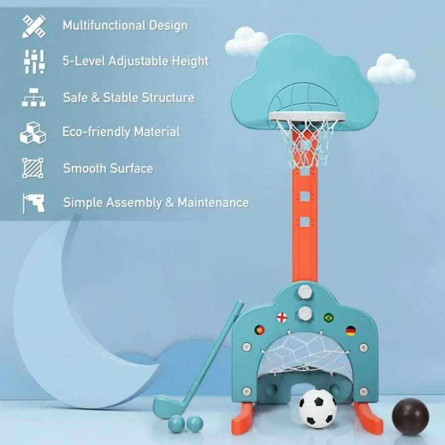 Conjunto de cesta de basquete ajustável 3 em 1 com bolas