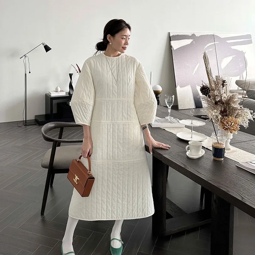 الرجعية الكورية Sle المرأة القطن الدكتور الخصر مقصوص Jaet طويلة Sve تخفيف ودية لون نقي Ci عارضة #3