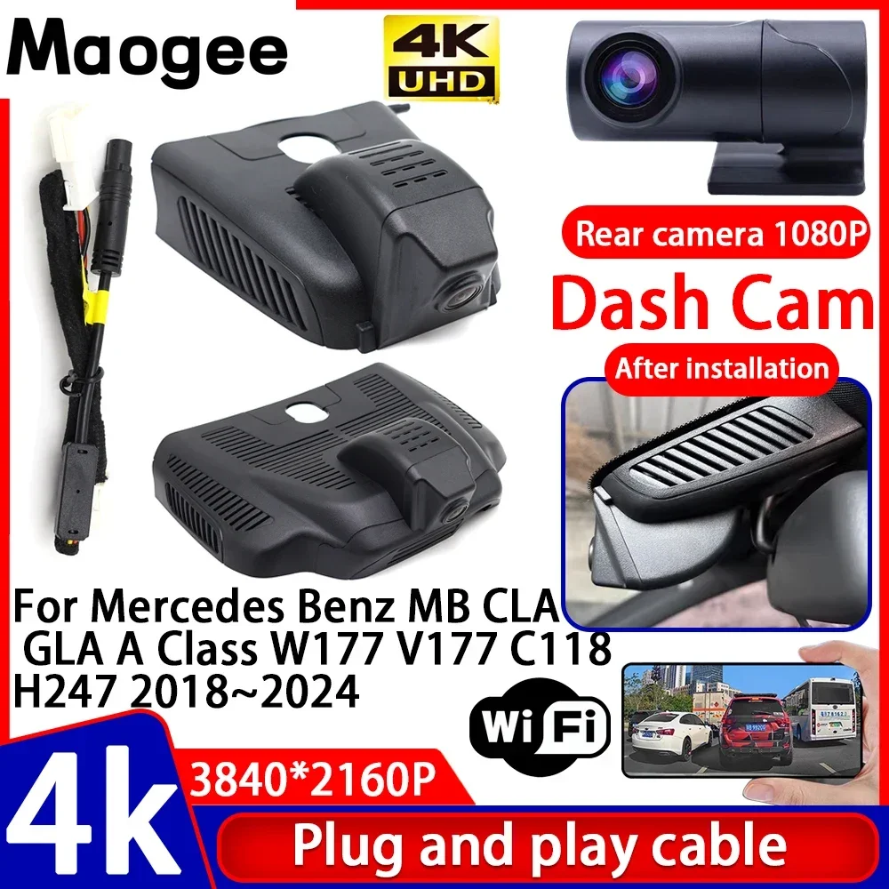 Grabadora de Video 4K UHD, Cámara DVR para Auto, Plug and Play, para Mercedes Benz MB CLA GLA Clase A W177 V177 C118 H247 2018~2024