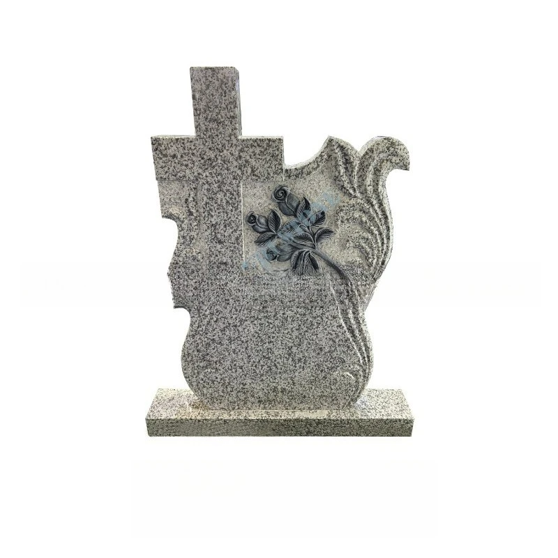 Cross headstone, grey granite multi-layer base