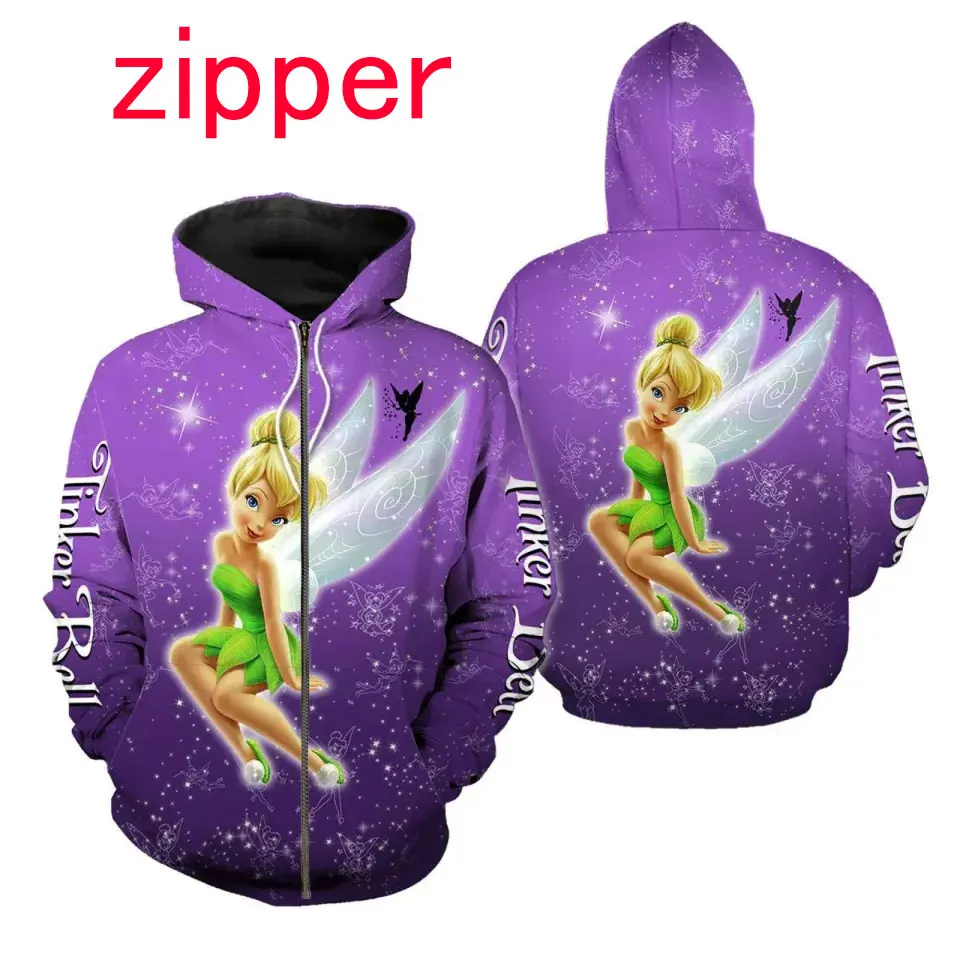 Spring and Autumn 3D Printing Tinker Bell New Men\'s Pullover Women\'s and Children\'s Cosplay Large Fashion Zipper Hoodie