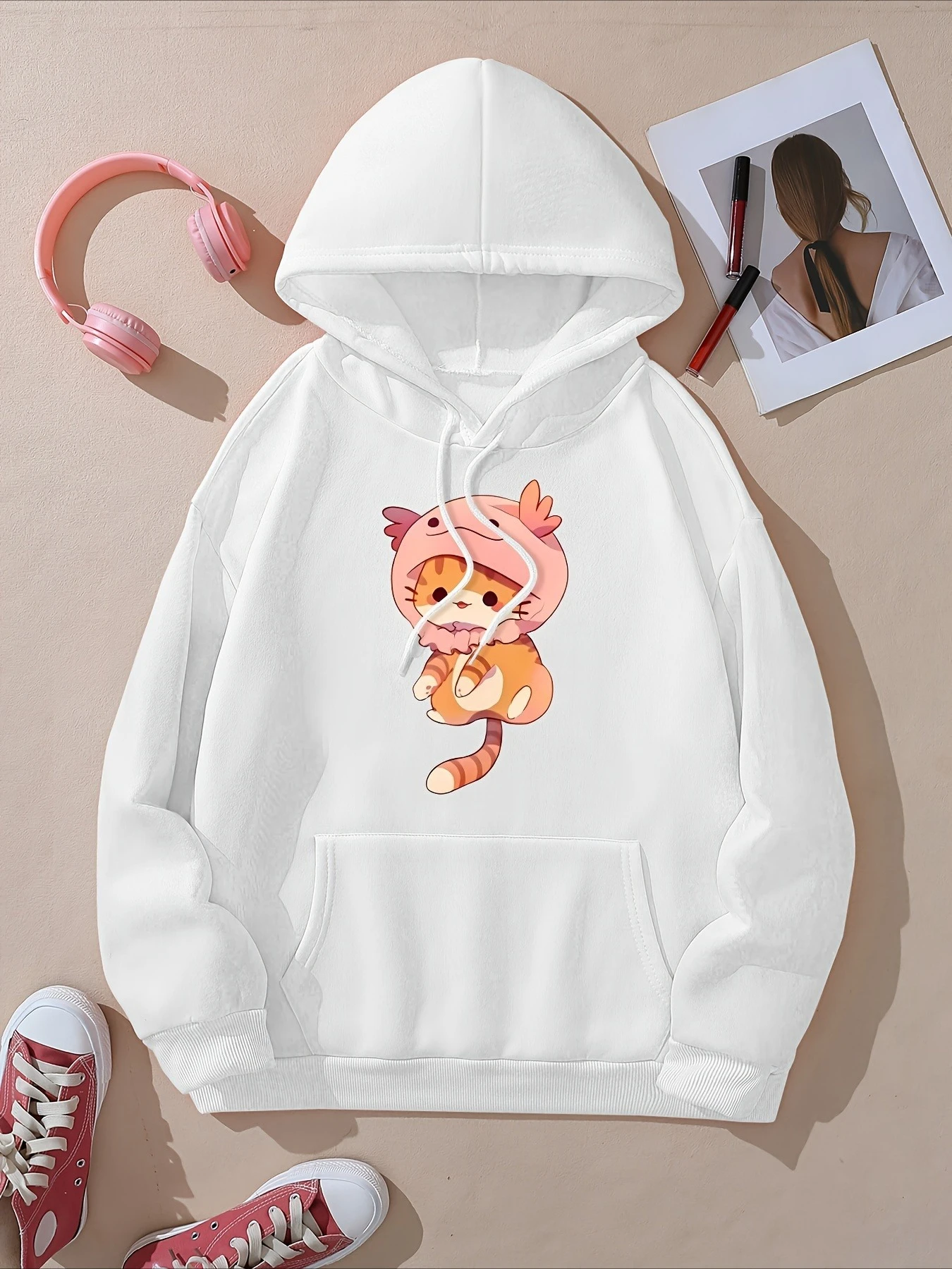 النساء هوديس 2025 الشتاء الخريف الملابس الكرتون لطيف القط Y2k البلوز هوديي طويلة الأكمام المرأة ملابس كاجوال #4