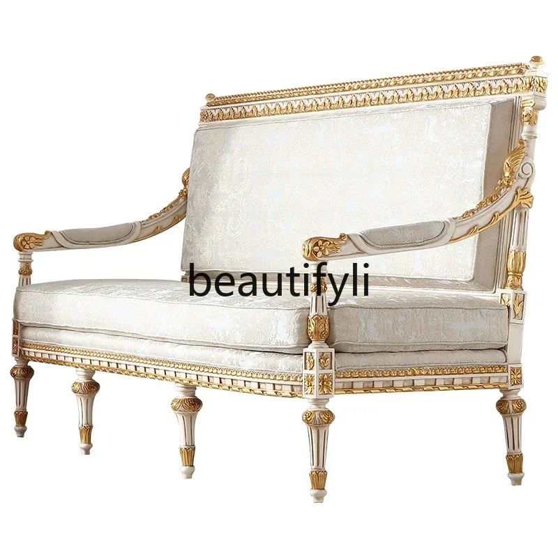

French retro light luxury fabric sofa luxury gold-painted beech simple court leisure chair