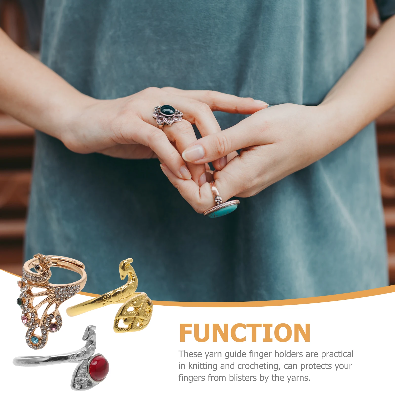 

3pcs Vintage Knitting Rings Crochet Hook Finger Loops Embroidery Alloy Yarn Guide Adjustable Craft Tool For Women