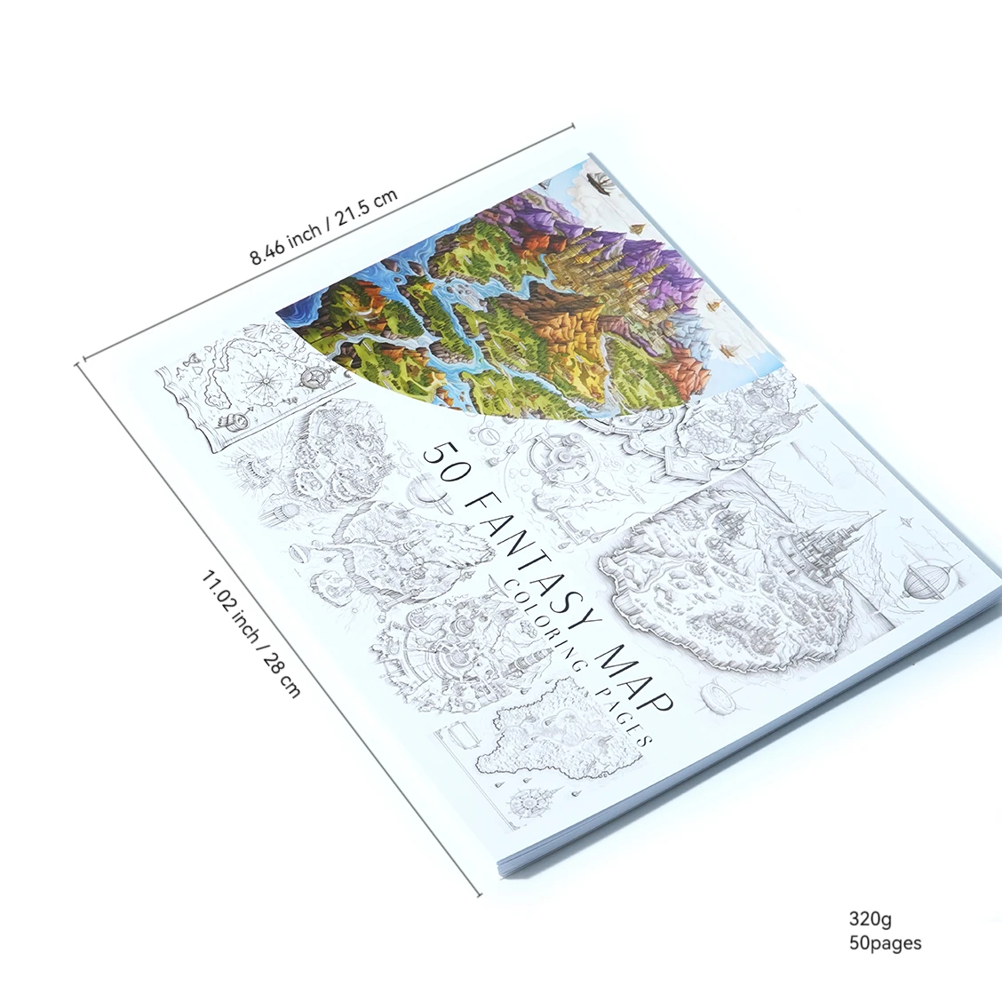 50 Fantasy Map Coloring Pages A4 Size Coloring Book Fantasy Coloring Cards Sheets 50 high-quality grayscale showcases intricate image 3