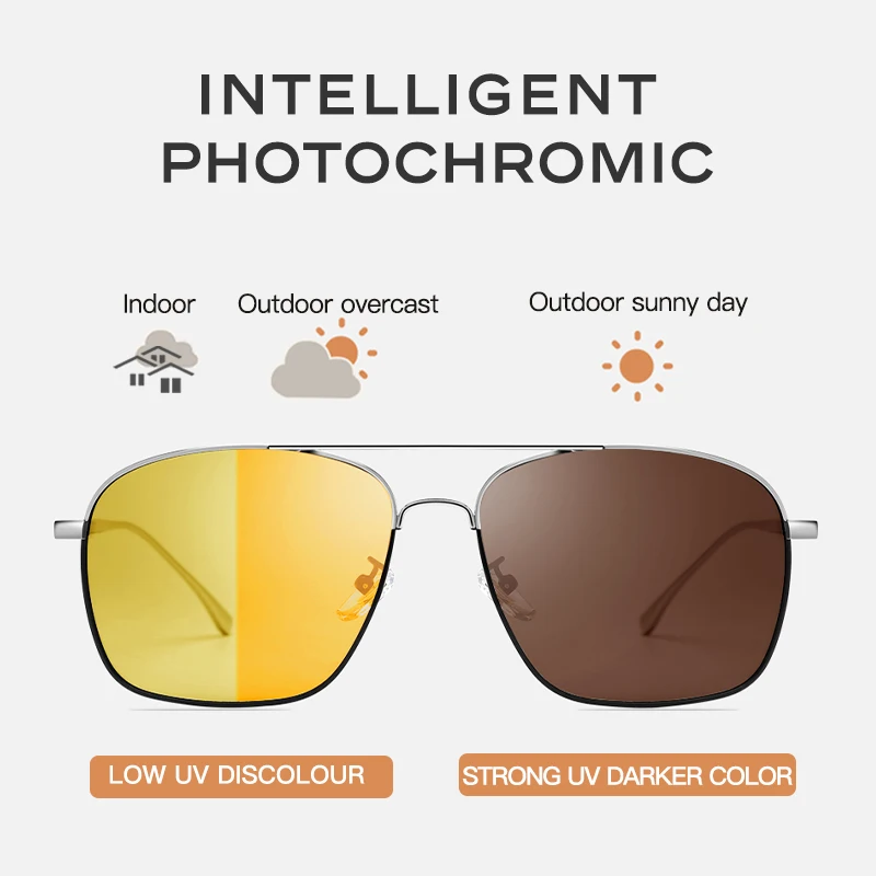 CAPONI Men Driving Sunglasses Night Vision Photochromic Brown Polarized Square Sun Glasses UV400 Protection Eyewear BSYS8174