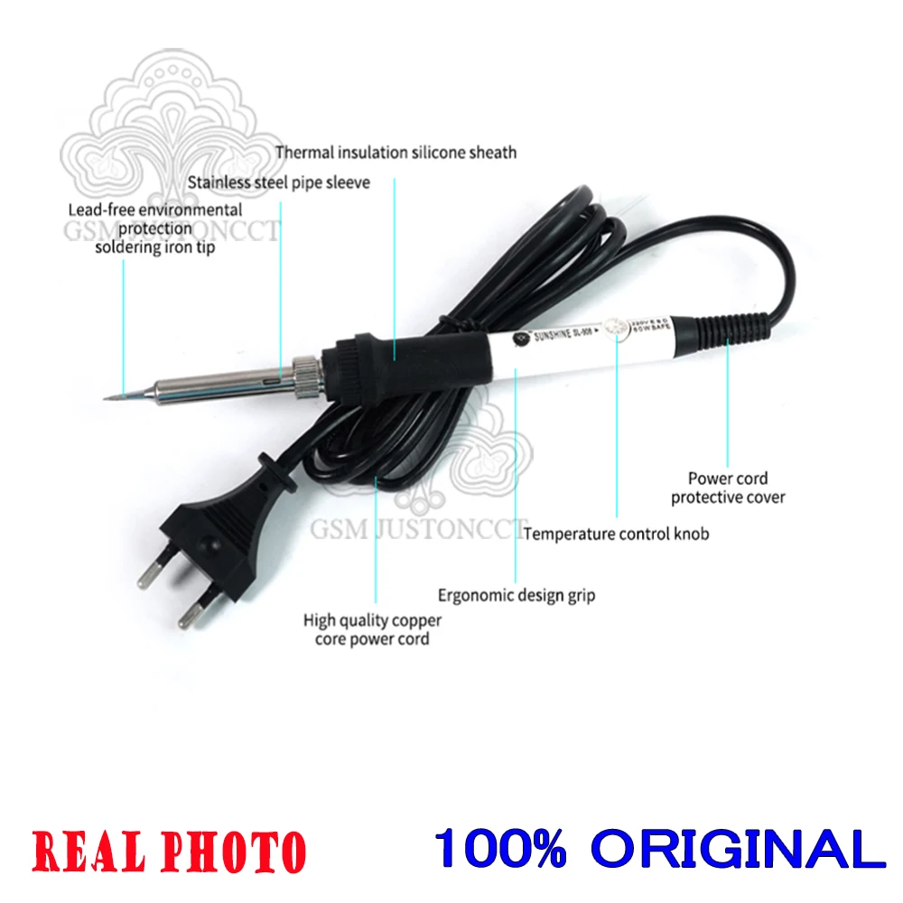 SUNSHINE Solder listrik SL-908, Solder besi suhu dapat disesuaikan 110V 220V 60W dengan kaki Solder kualitas