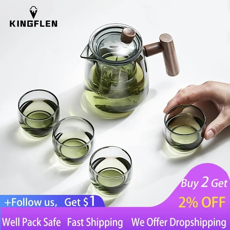 

1set Glass Teaset, Clear Tea Pot With Infuser, Household Glass High Temperature Resistant Tea Maker Tea Kettle