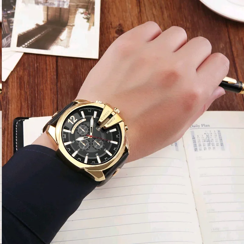 CURREN Watch For Men 8176 Fashion Casual Quartz Watches Popular Big Dial Waterproof 30M Leather Strap Men Watch Reloj Hombre