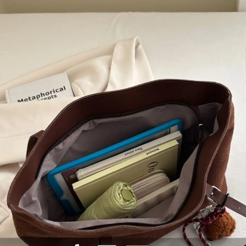 다용도 한국 스타일 PU 토트백 벨벳 PU 솔리드 컬러 레터 언더암 백 대용량 핸드백 스웨이드 숄더백 여행용