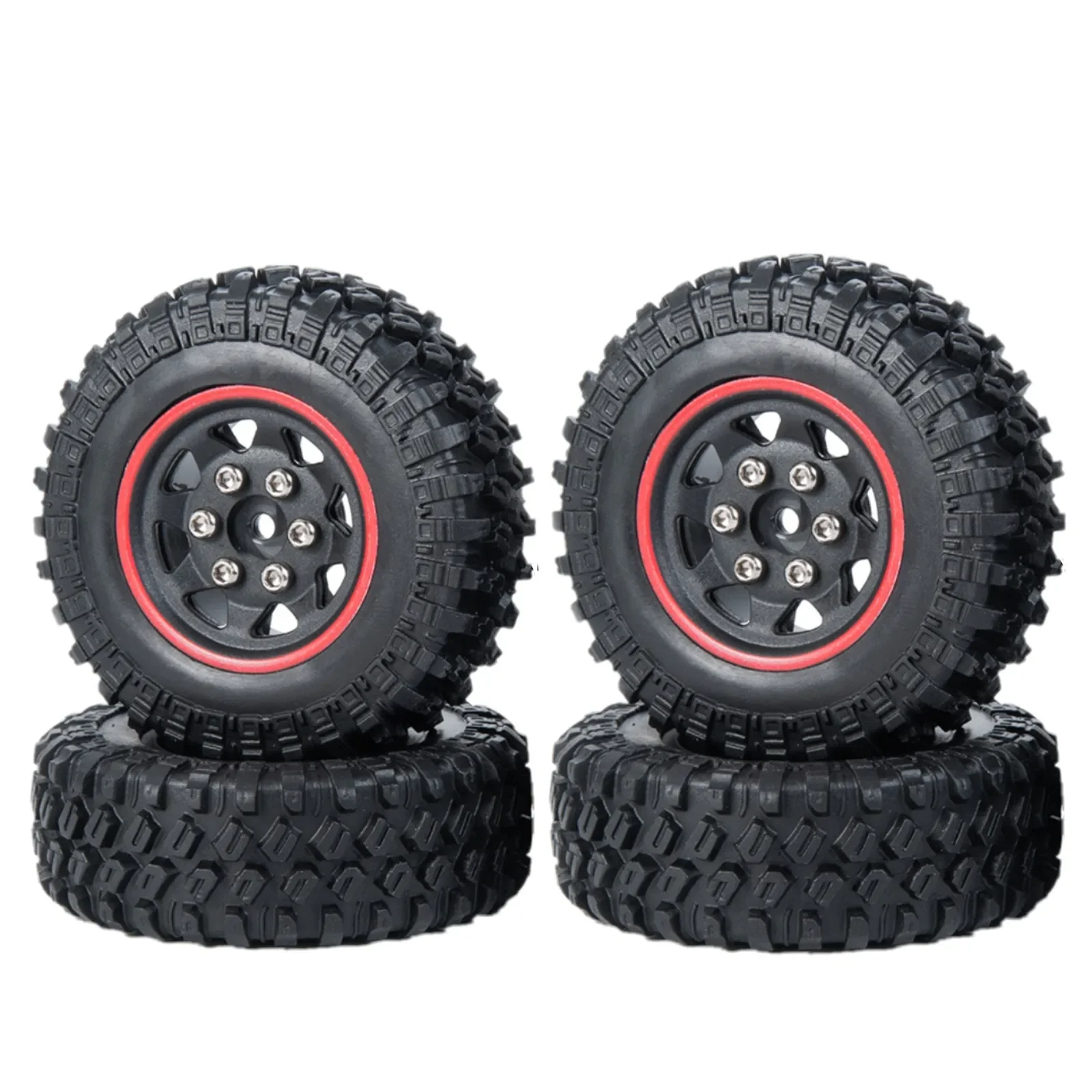 4PCS 49*18mm Beadlock Micro Crawler Wheel Rims Tires Set for 1/24 RC Crawler Car Axial SCX24 90081