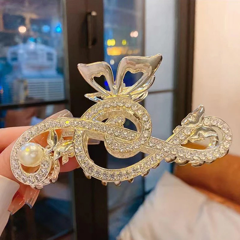 Elegante Haarspangen in Musiknotenform für Damen, luxuriöser Strass-Dekor, Pferdeschwanz-Klauenclip, Accessoire für Mädchen, Kopfschmuck-Accessoire – Detail 7