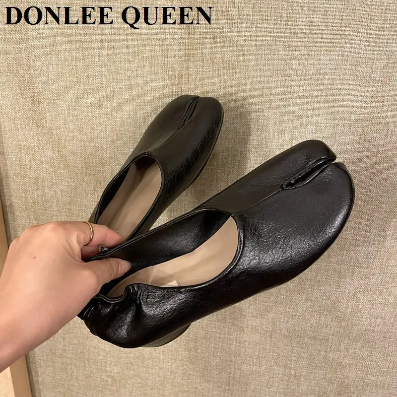 2024 Fashion Split Toe Flats Shoes Women Slip On Casual Loafers Chunky Heel British Oxford Shoes Soft Moccasins Zapatos De Mujer