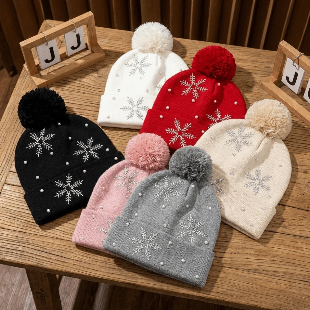 Fashion Thickened Women Snowflake Knitted Hat Keep Warm Ear Protection Winter Balaclavas Cap Elastic Warm Pullover Hat Winter