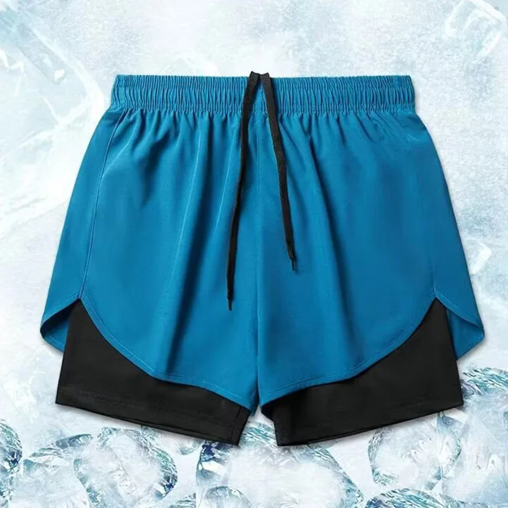 2 In 1 Sportwear Breathable Running Shorts Summer Sportswear Dark Blue Outdoor Sportswear For Men Polyester Spandex Fabric