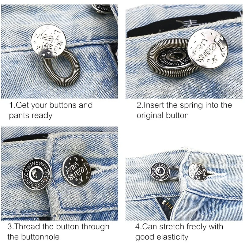 1/ 5/ 10pcs Button Extender for Pants Jeans Free Sewing Adjustable Retractable Waist Extenders Metal Buttons Waistband Expander