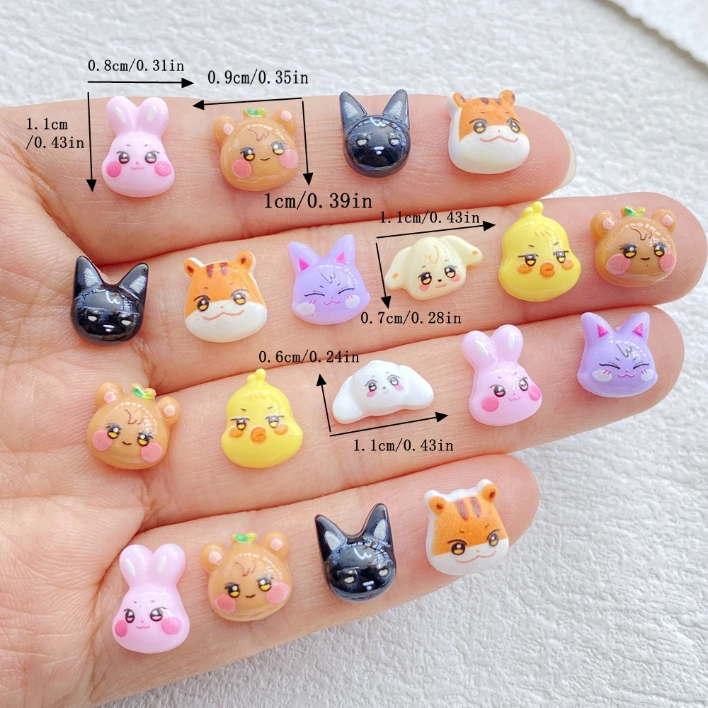 50 pçs resina misturada dos desenhos animados mini gatos, coelhos, filhotes e ursos arte do prego parte traseira plana strass scrapbook diy jóias artesanato