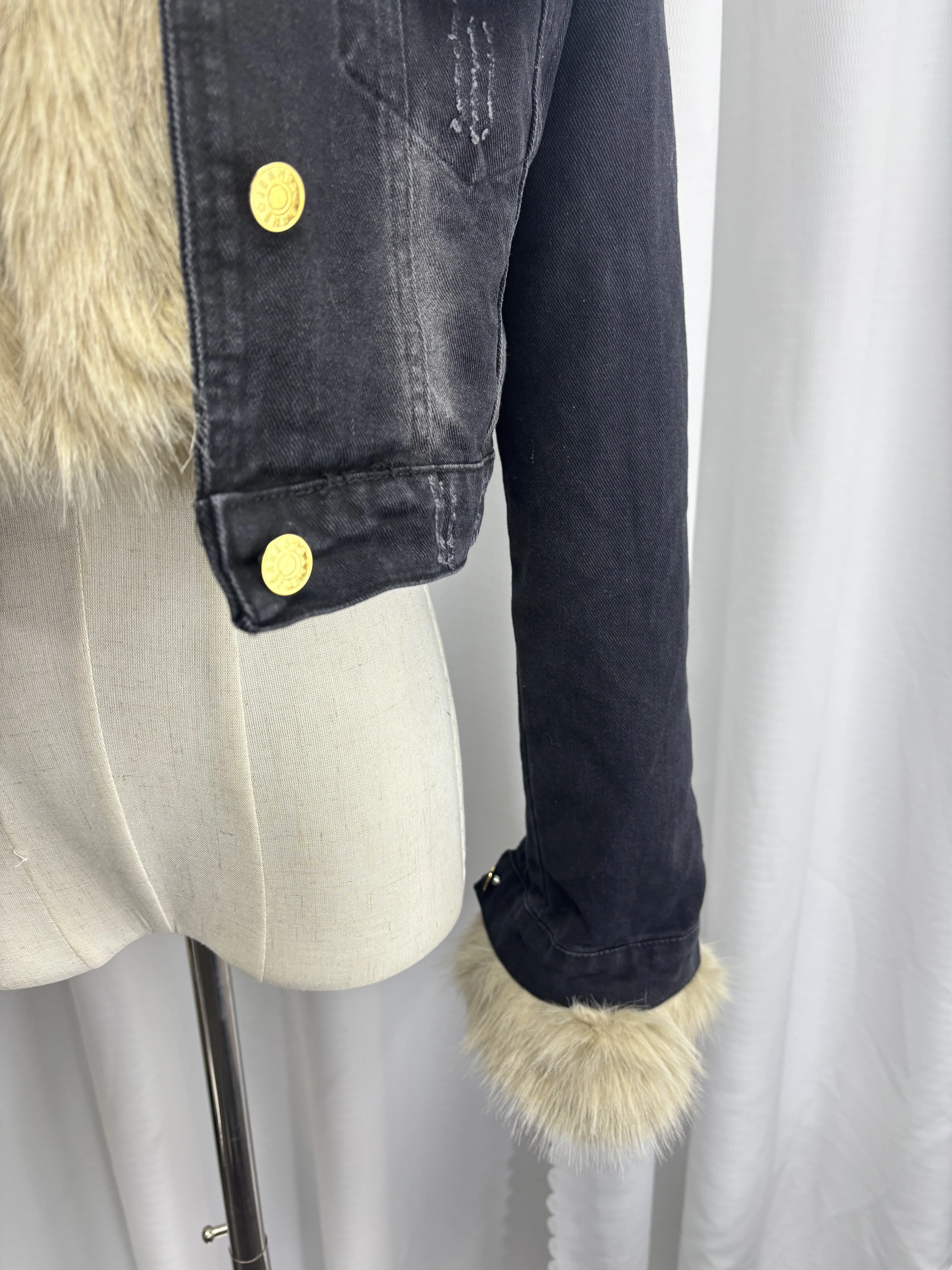 سترة نسائية صغيرة من قماش الدنيم باللون الأسود من صوف الضأن مرقعة سميكة ودافئة مبطنة بالقطن معطف مقصوص ملابس خروج عصرية للخريف #3