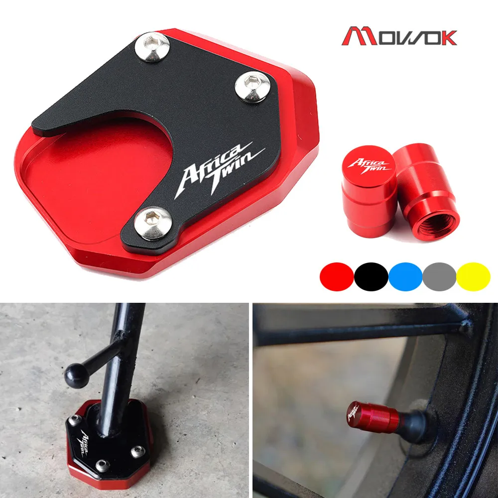 For Honda Africa Twin XRV750 RD07 XRV 750 Motorcycle CNC Support Extension Plate Kickstand Side Stand Pad Tire valve Cap XRV750