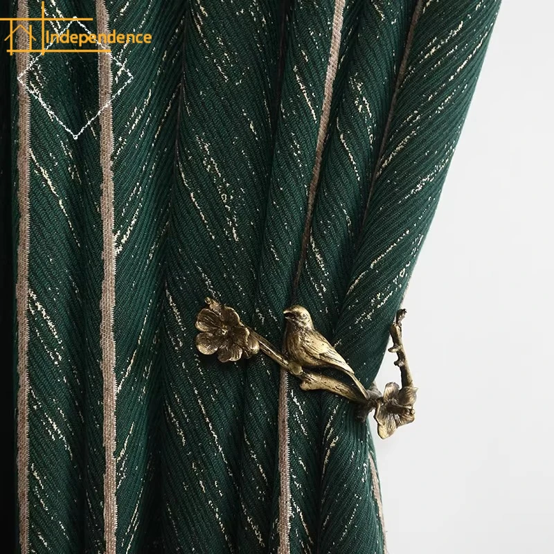Nordic Dark Green Fishbone Striped Jacquard Thickened Blackout Curtains for Living Room Bedroom Bay Window Customization