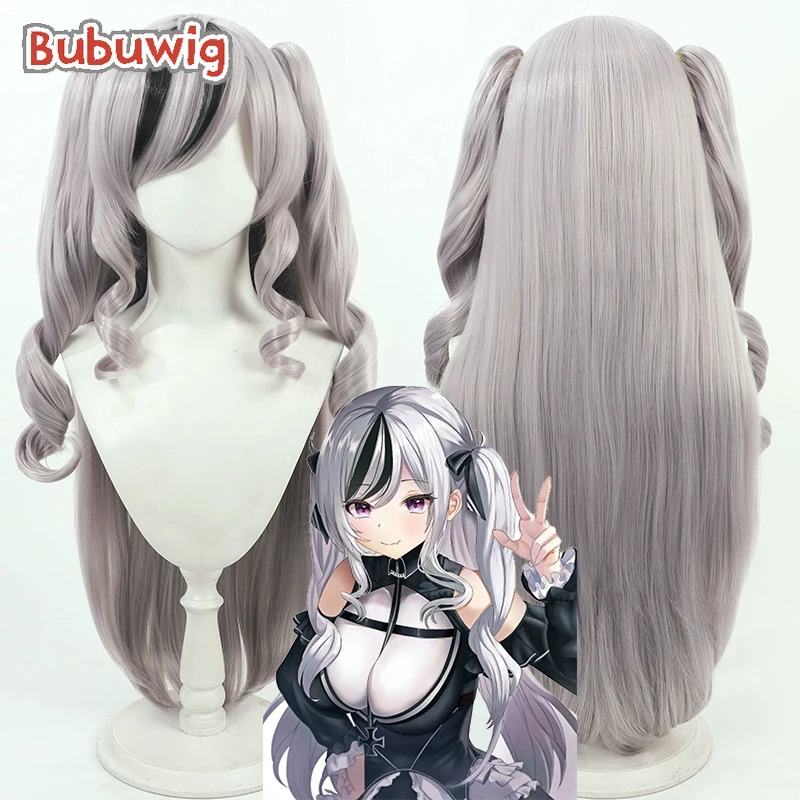 Bubuwig Synthetic Hair Elbe Cosplay Wigs Azur Lane Elbe 90cm Women Long Wavy Gray Mixed Black Ponytail Cos Wig Heat Resistant