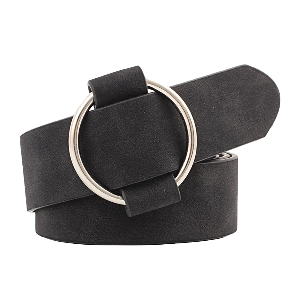 

2pcs Women'S Belt Pu Round Pin Buckle Wide Waistband Solid Strap No Needle Girdle For Ladies Black Coffee