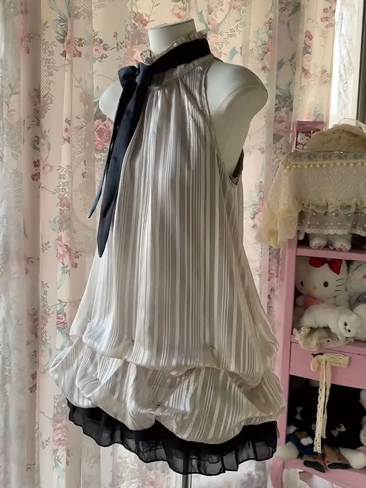 Summer Women Mini Dress Party Evening Sleeveless Gyaru Frocks Coquette Design French Vintage Mori Girl New Chic