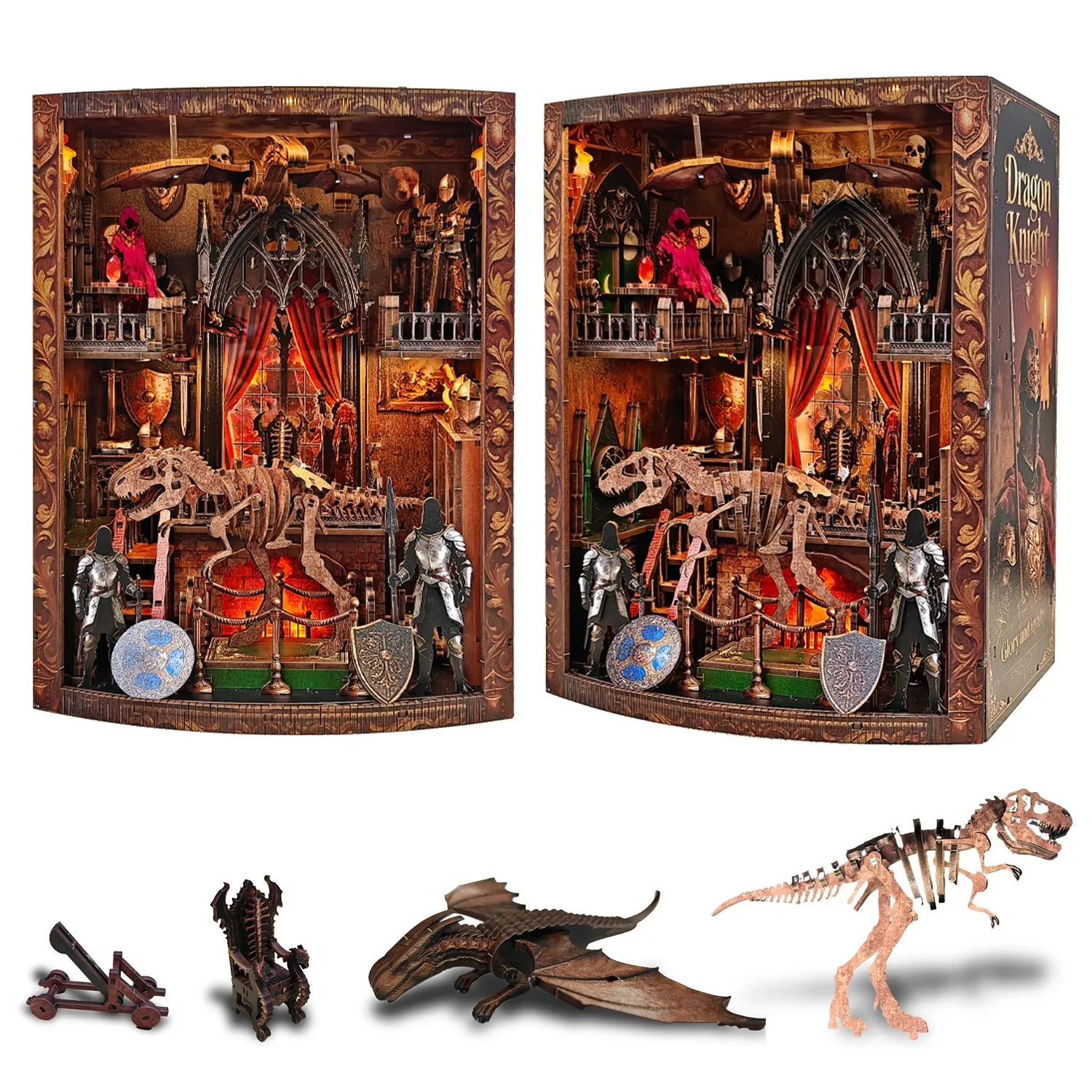 DIY Book Nook Shelf Insert Kit Dragon Riders Hall Bookend Miniature Dollhouse 3D Puzzle Assembly Model for Adults Birthday Gifts