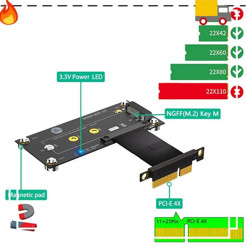 

Discount-M.2 NVME Key M To PCI Express X4 Extension Cable Expansion Board Supports 2230 2242 2260 2280 M2 NVME SSD Accessories