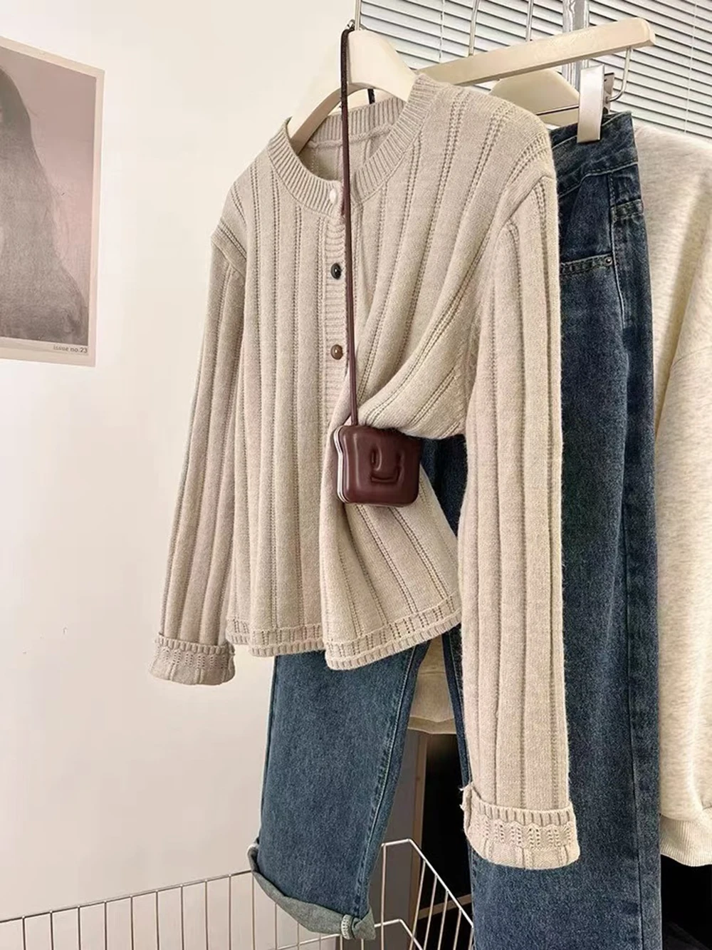 

Lazy-Style Cardigan Top Women's 2025 Autumn-Winter New Korean Style Colorful Button Ribbed Knit Sweater Female Soft Tops