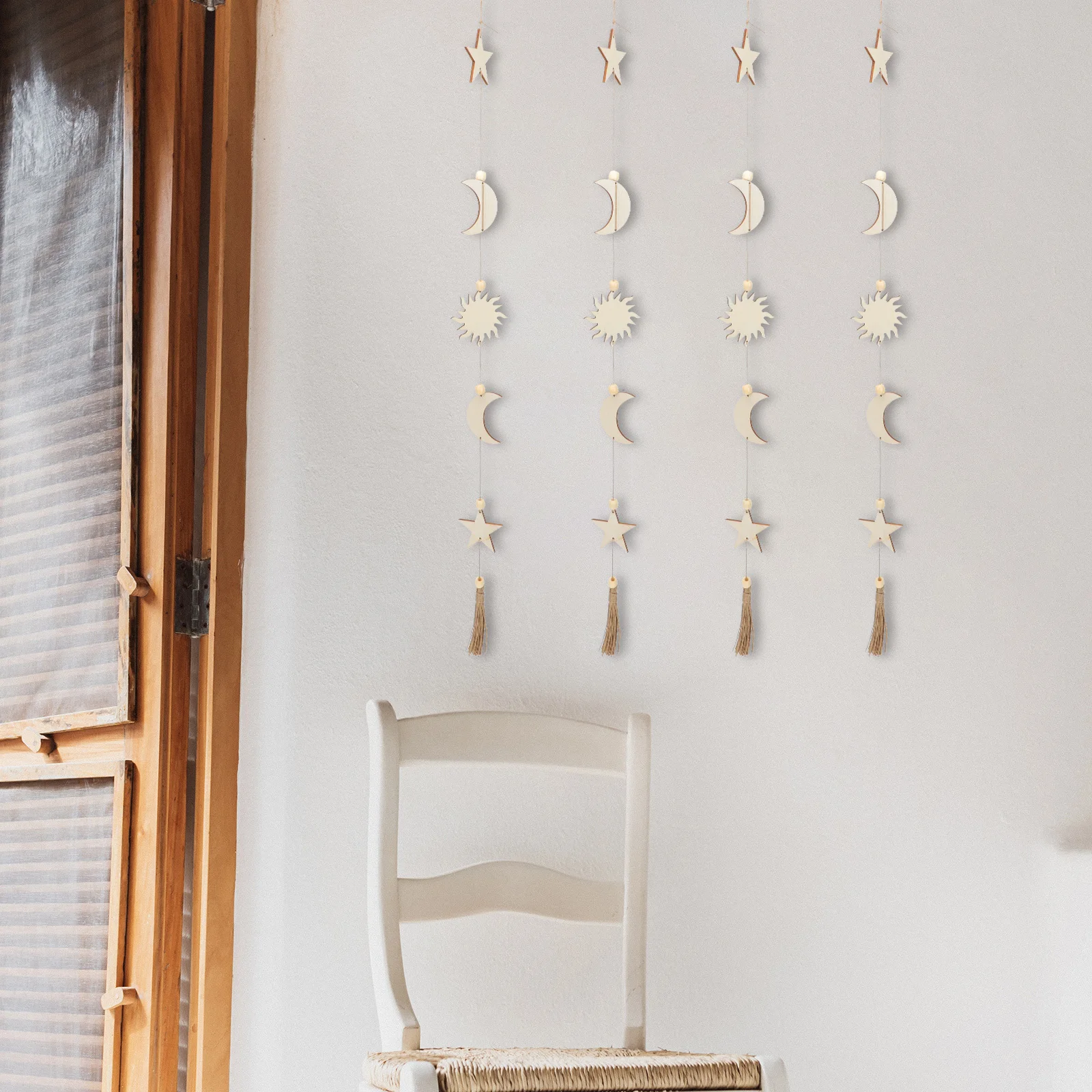 

1Pcs Creative Wooden Hanging Decor Star Moon Shaped Pendant Exquisite Craft for Living Room Bedroom Decoration Wall Pendant