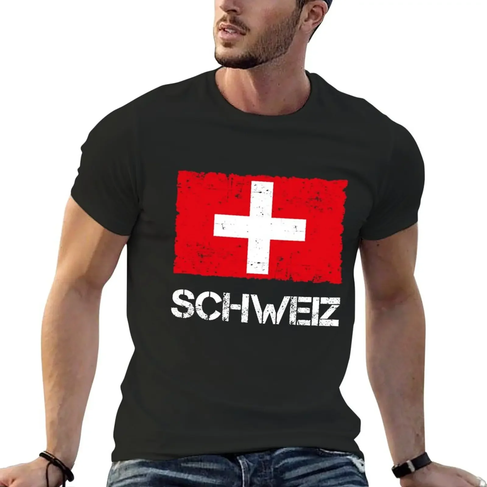 

Switzerland Flag Used Look Vintage T-Shirt anime clothes essential t shirt vintage anime shirt man clothes cotton t shirt men