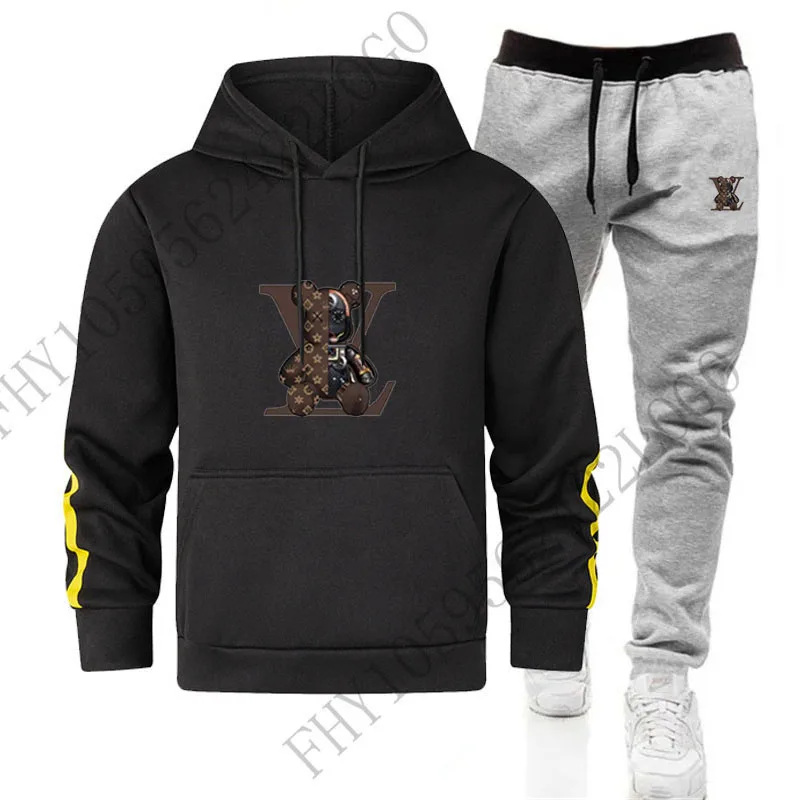 Autumn and winter men\'s hoodie striped suit new outdoor casual hooded men and women lovers pullover + sweatpants 2 sets