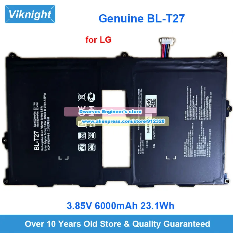 Оригинальный аккумулятор BL-T27 3,85 В, 6000 мАч, 23,1 Втч для LG G PAD X II 10,1 дюйма UK750 Оригинальный аккумулятор BL-T27 3,85 В, 6000 мАч, 23,1 Втч для LG G PAD X II 10,1 дюйма UK750