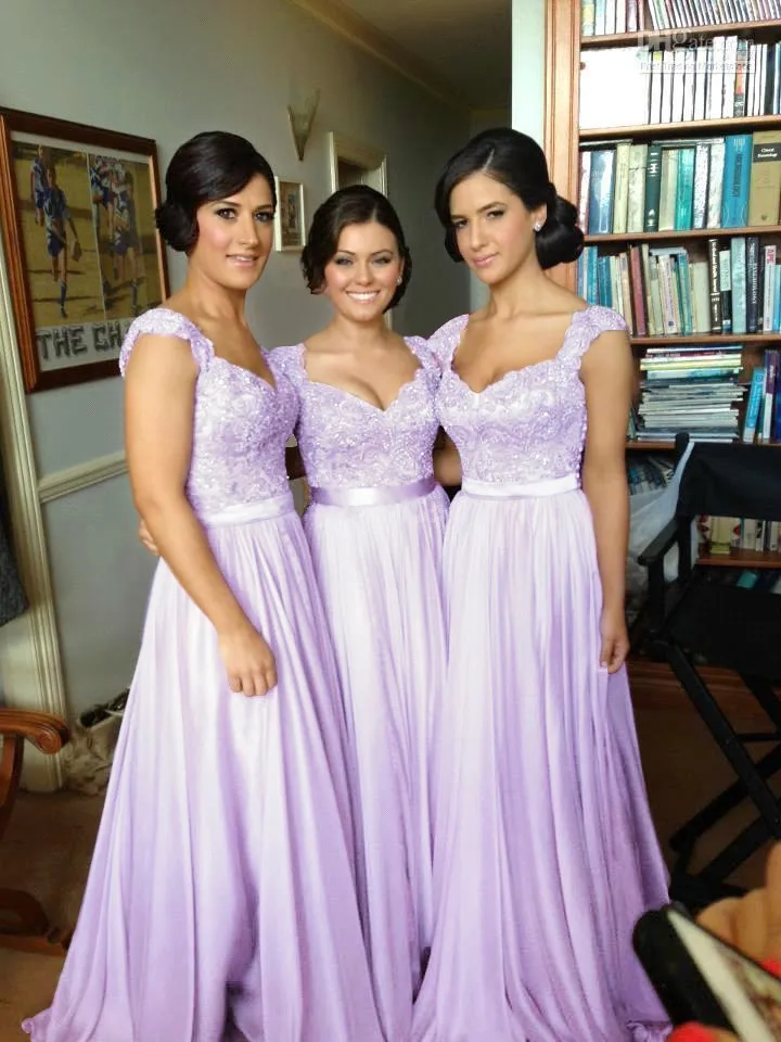 BABYONLINE Elegant Bridesmaid Dresses Beading Pearls Bodice illusion Back Chiffon A Line Skirt Maxi Gown Wedding Party Gown