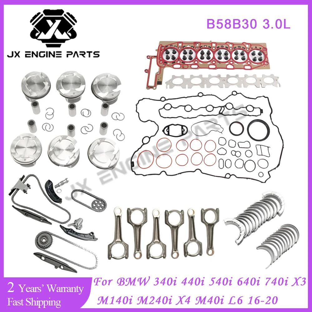 B58B30 Engine Rebuild Timing Chain Kit Piston ConRod Bearing Gasket For BMW 3.0 340i 440i 540i 640i 740i X3 X4 M240i B58 3.0L