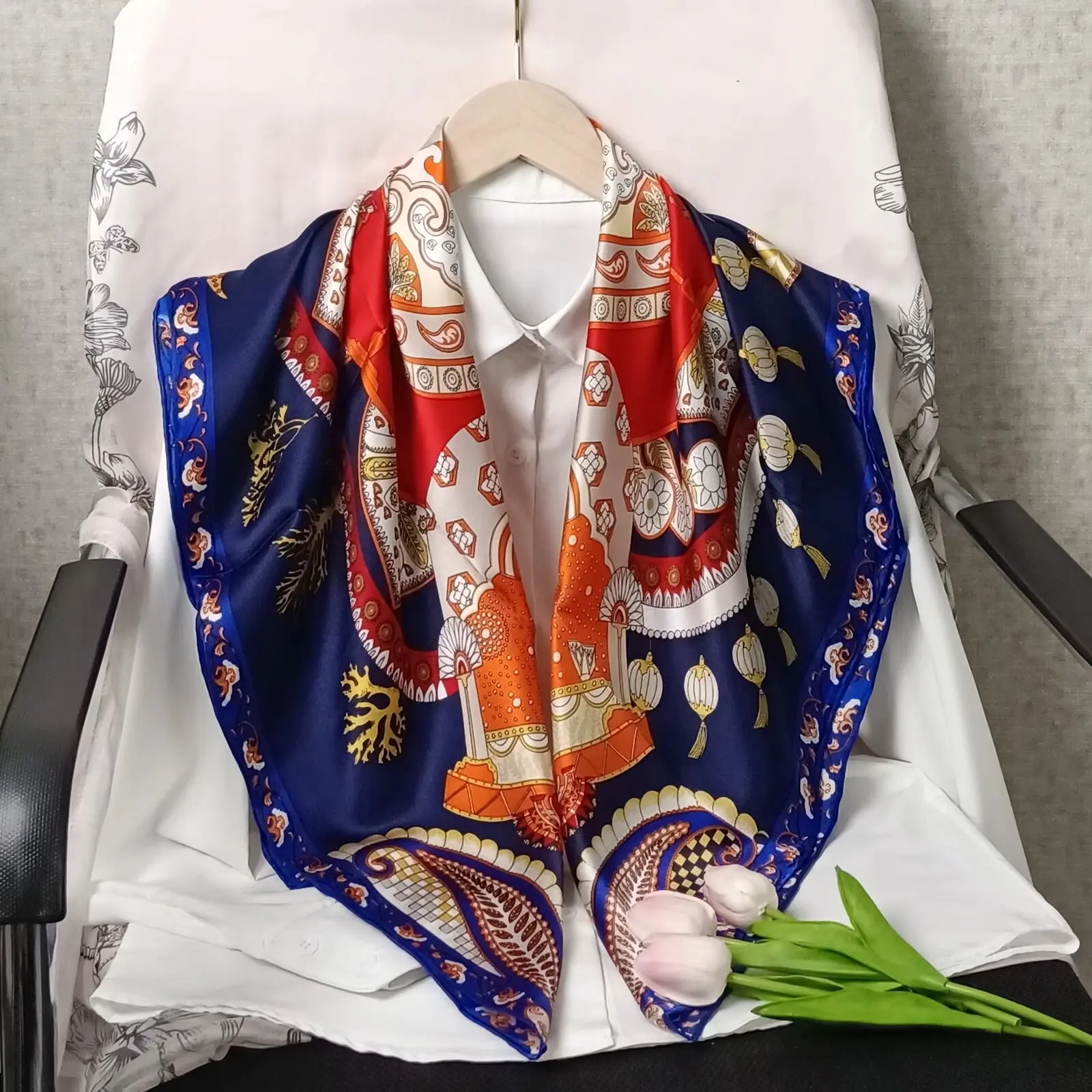 Ladies' Luxury 90CM Mulberry Silk Square Scarf, Fashionable Scarf, Headscarf, Headband, Satin Shawl Bandana, Waist Belt