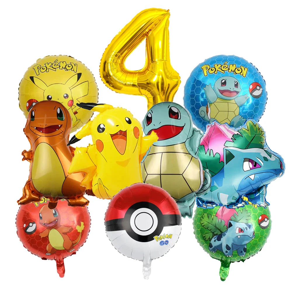 10/5 Stück Pokemon-Luftballons Set Pikachu-Luftballons 32 Zoll Gold Blaue Zahl Folienballon 1-9 für Kinder 1-9. Geburtstagsparty-Dekoration