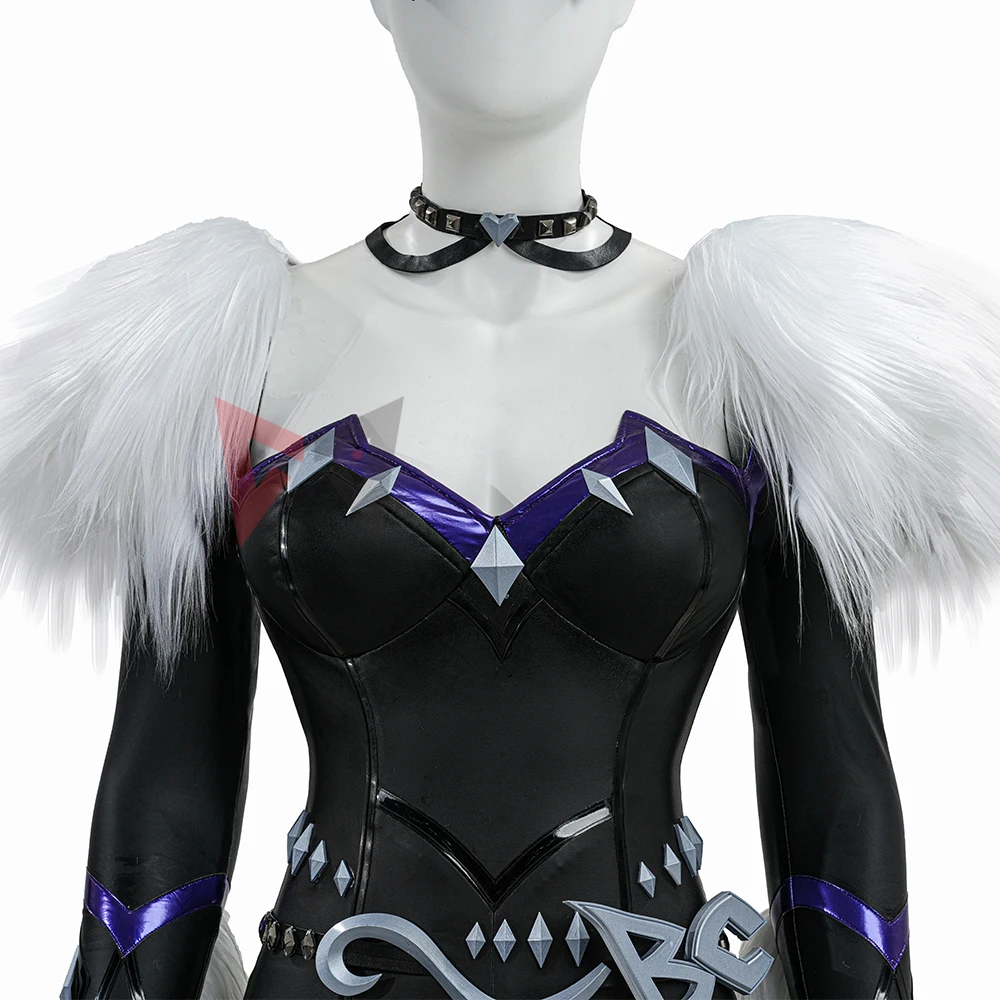 New Black Jumpsuit White Fur Waist Accessories Mask Cosplay Costume For Game Party Halloween Custom Made view 4