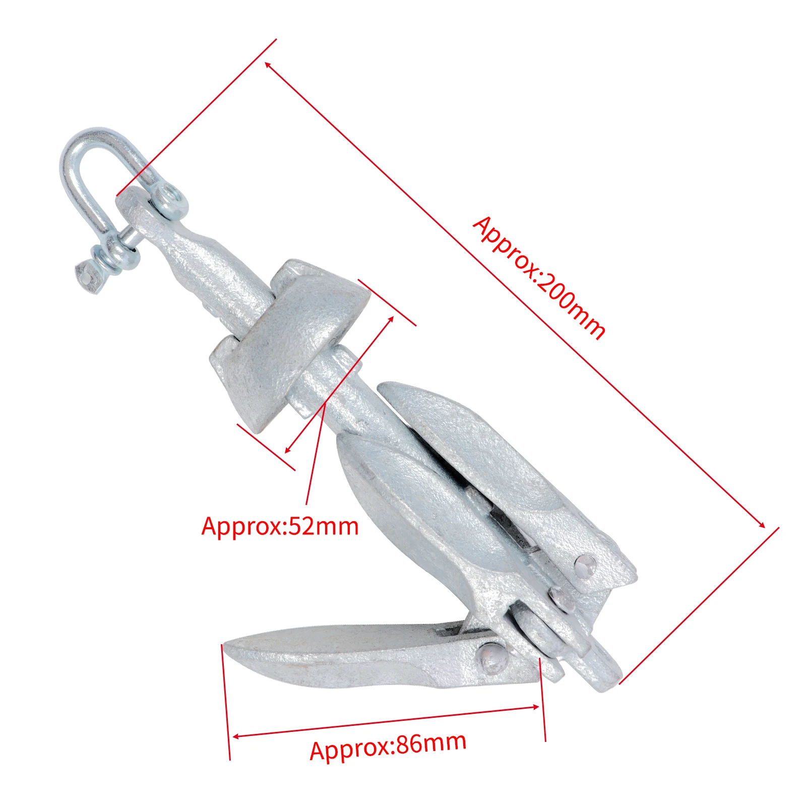 0.7kg/1.5lb Galvanized Folding Anchor with SS316 Shackle for Kayak, Canoe, SUP, Jet Ski, Inflatable & Fishing Boats