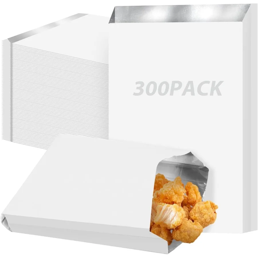 300 paquetes de envoltura de sándwich de aluminio 4,7 x 1,6 x 8,7 bolsa aislante para perritos calientes con lámina de papel resistente a la grasa para desayuno de hamburguesas L