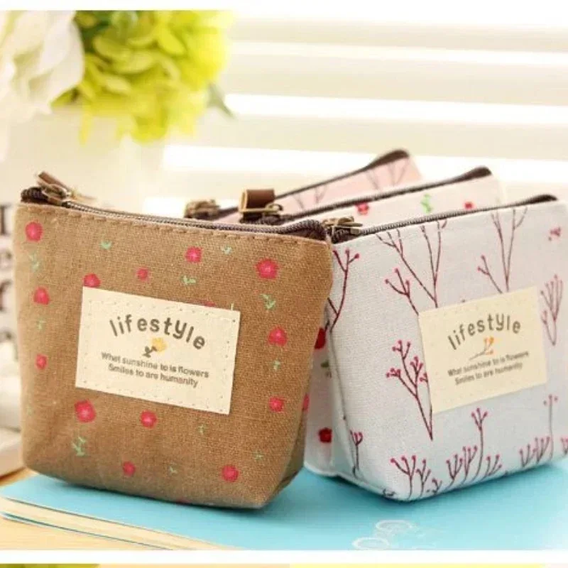 Mode Blumenmuster Geldbörsen Kleine Frische Leinwand Münze Brieftasche Dame Mädchen Kopfhörer Münze Schlüssel Geld Lagerung Tasche Mäppchen – Detail 2