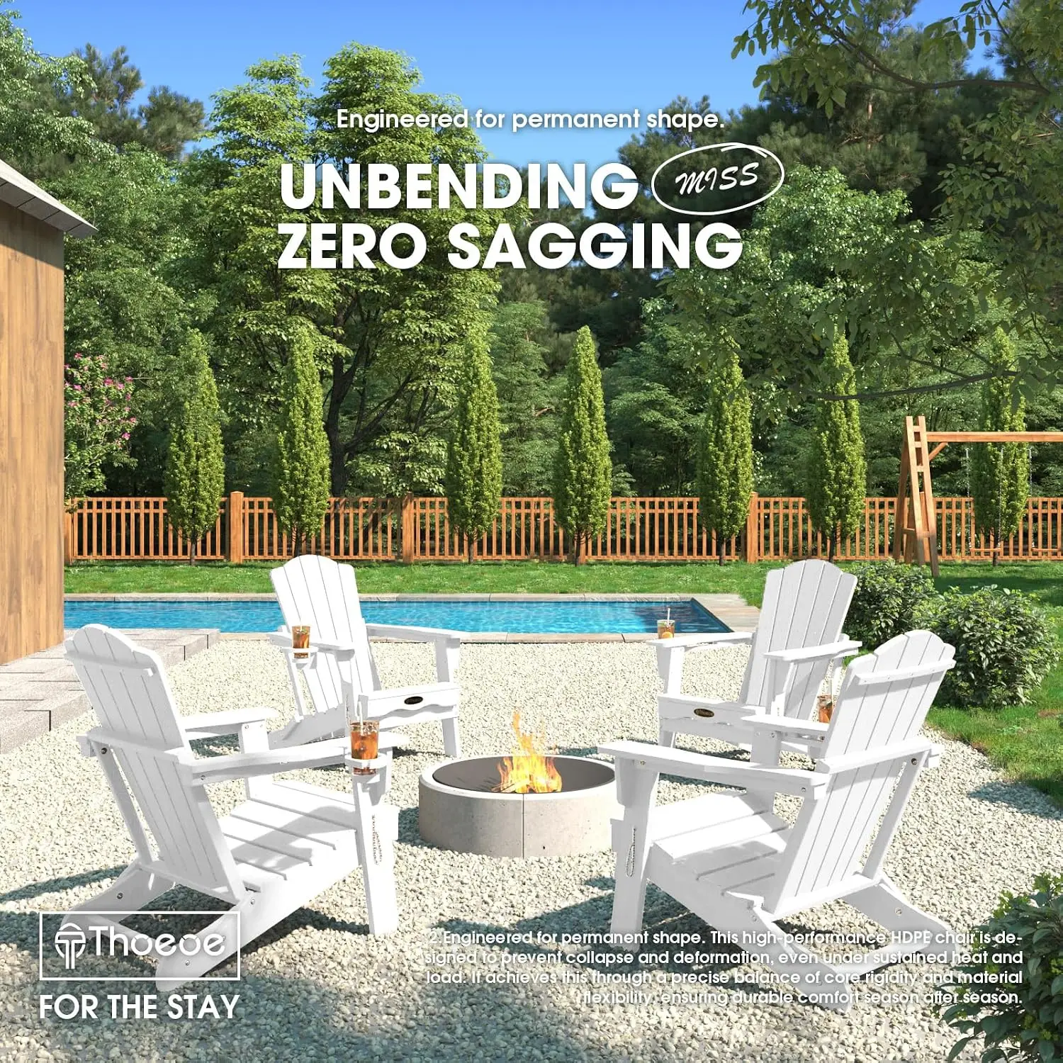 HDPE Folding Adirondack Chair Set of 2 with Cup Holder, Wooden Texture, All-Weather Patio Chair for Deck Backyard, Customized