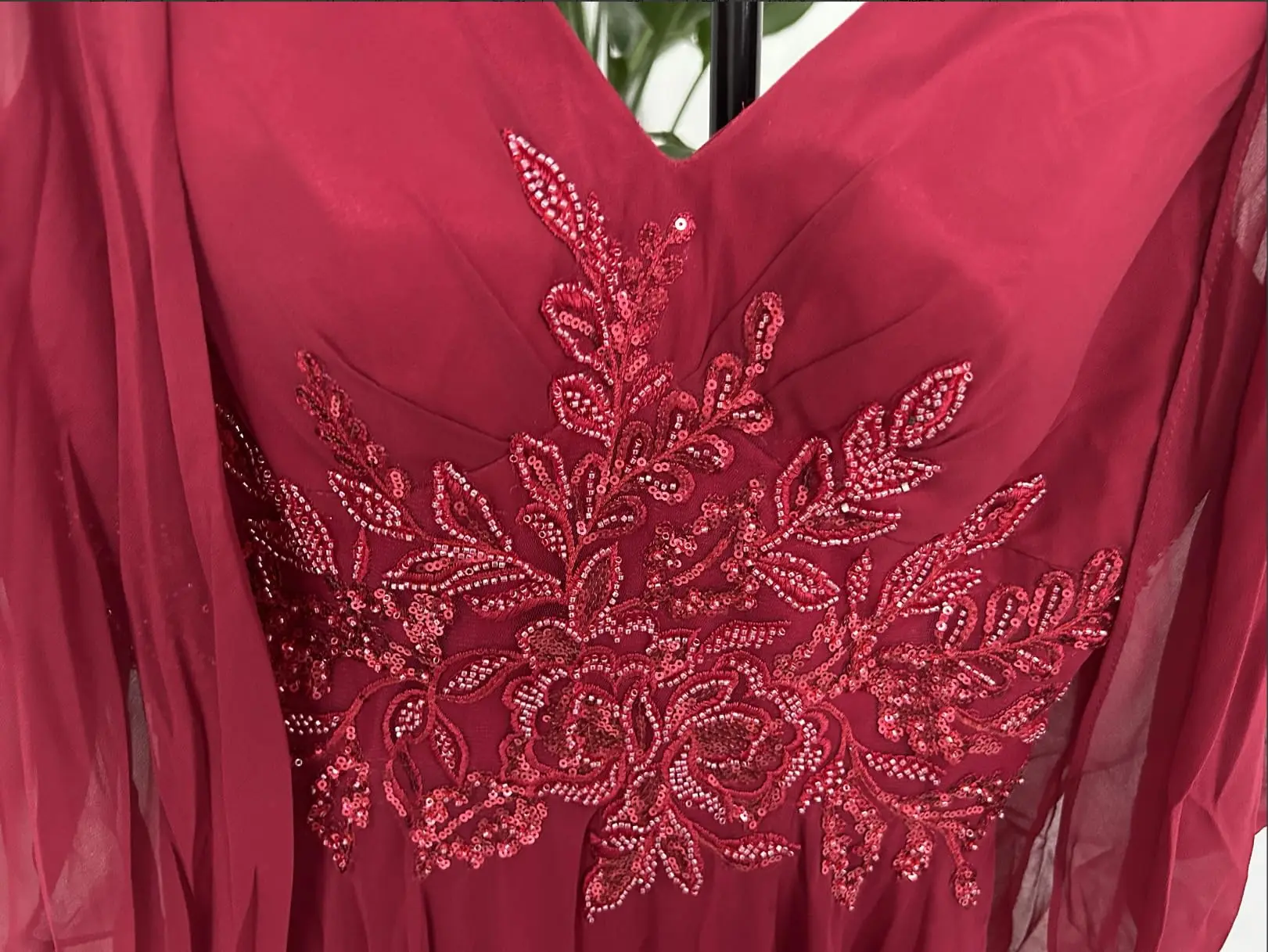 브이넥 쉬폰 신부 어머니 드레스 레이스 아플리케 여성용 정장 드레스 긴 이브닝 가운(소매 포함)