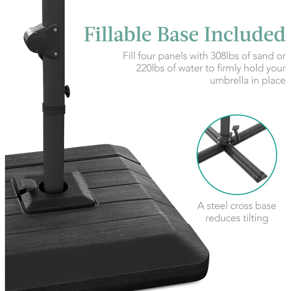 10x10ft 2-Tier Square Cantilever Patio Umbrella with Solar LED Lights, Offset Hanging for Backyard w/Included Fillable Base image 2