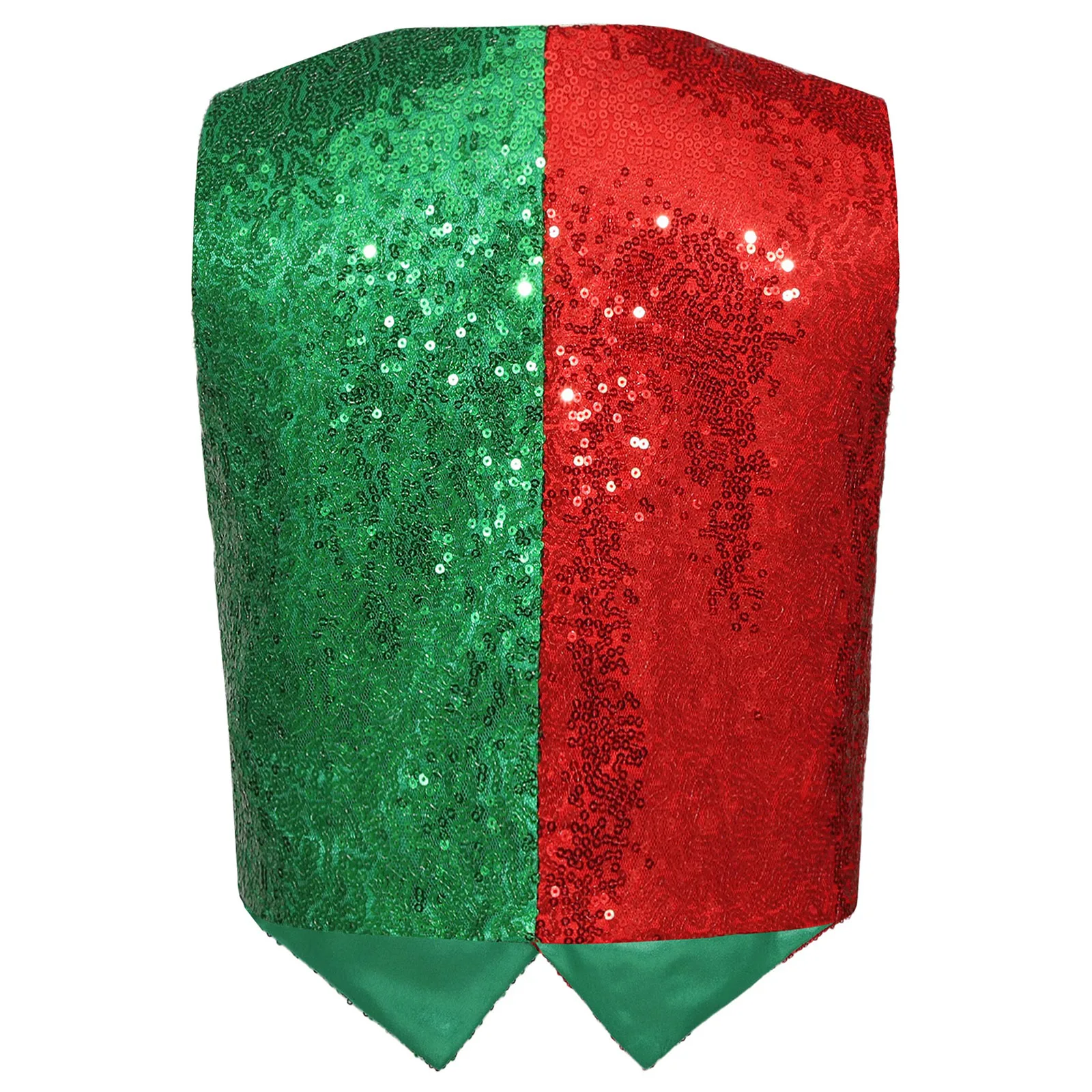 Kids Christmas Sequins Costumes Color Block Santa Claus Elf Waistcoat Buttons Vest Jacket Tops Xmas Party Performance Dancewear