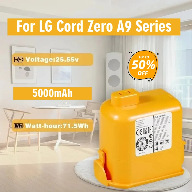 

5000mAh Battery For LG Cord Zero A9 Series (A9,A9+,PLUS,A905M, A907GMS,A9 MAX,A9MASTER2X, A958/SK/SA) EAC63758601 EAC63382208
