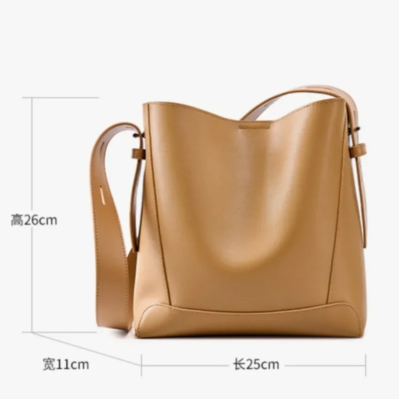 Fashion Commuter Genuine Leather Women Bags Adjustable Shoulder Strap Shoulder Bag Crossbody Bag Large Capacity Bucket Bags