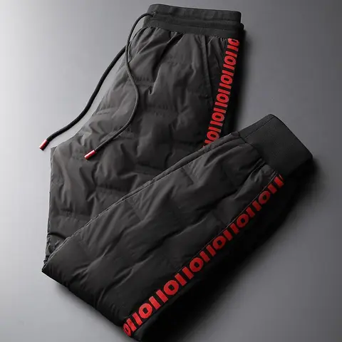 Men's Thiened Fce Lined down Cotton Pants for Work Autumn Winter Warmth Preservation Outerwear Casual Long Trousers