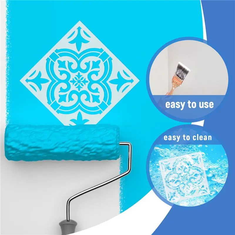 A93E-6 Pcs DIY Painting 30X30cm Vintage Flower Pattern Stencils Template For Tile Wall Floor Furniture Painting Decorative